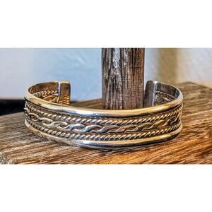 Signed Mexico 925 Sterling Silver Braided Cuff Bracelet W/ Serial Number